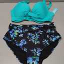 Aqua Eve Women Underwire Bikini Set - High Waisted Two Piece Swimsuit Tummy Control Bathing Suit 2025 Push Up Swimwear (Medium, Aqua and Blue Flower)