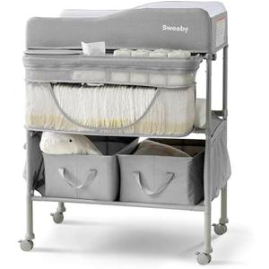 Sweeby Portable Baby Changing Table, Foldable Diaper Changing Station with Waterproof Pad, Mobile Nursery Organizer for Infant & Newborn Essentials, Grey