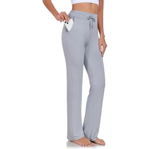 ADANIKI Womens Yoga Pants with Pockets Straight-Leg Loose Comfy Modal Drawstring Lounge Running Long Active Casual Sweatpants (XX-Large, Light Grey)
