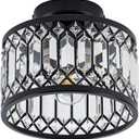 Rpzloila Crystal Ceiling Light Fixture, Modern Semi Flush Mount Ceiling Light,Crystal Chandelier for Kitchen Bedroom Bathroom Entryway Black (Bulb not Included)