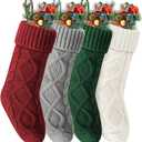 VIBILIA Christmas Stockings 4 Pack, 18 Inches Large Size Knitted Xmas Stocking for Fireplace, Holiday Party Decorations (Green Gray Red White)