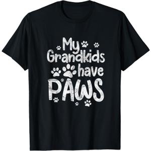 My Grandkids Have Paws Funny Dog Cat Grandma Grandmother T-Shirt, Black, Size XL