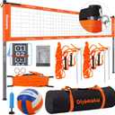 Outdoor Professional Volleyball Net Set for Backyard Beach with Adjustable Heavy Duty Poles, Durable Net, PU Volleyball & Pump, Carry Bag (20ft, Orange)