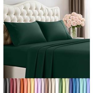Bedding Oversized Queen Size Sheet Set – 3 Piece Bed Sheets, Soft and Breathable Microfiber, Includes 1 Fitted Sheet, 1 Flat Sheet and 2 Pillowcases – Oeko-Tex - (Emerald Green)