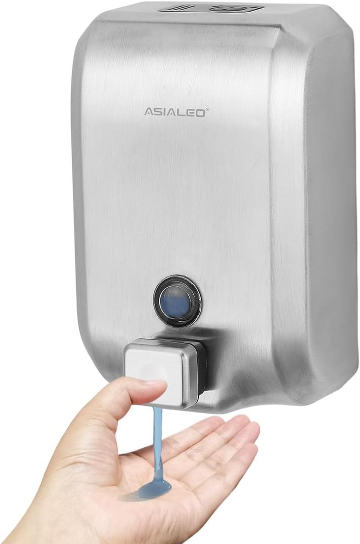ASIALEO Stainless Steel Wall-Mounted Gel Soap Dispenser, Capacity 1200ml/40oz, with a Manual Press Leak-Proof Pump, Suitable for Commercial and Home Bathrooms and Kitchen