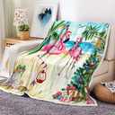 Christmas Flamingo Throw Blankets, Pink Tropical Beach Funny Xmas Hat New Year Holiday Cozy Warm Bed Couch Blanket, Winter White Fleece Flannel Throws to Decorate The Room and Bedroom (50X60)