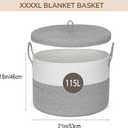 21" x 18" Extra Large storage baskets,Decorative blanket basket with lid for Living room,rope baskets with lid,wicker hamper for bedroom,Big,Round,White & Grey 115L