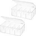 Divided Clear Plastic Organizer Bin with Hinge Lid, 8 Sections Tea Bag Storage Box for Kitchen, Snacks, Spice Packets,Pouches, Stackable Storage Bin (Two)