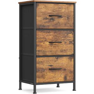 SONGMICS Dresser for Bedroom, Chest of Drawers, Steel, MDF, 3 Non-Woven Fabric Drawers, Storage Organizer Unit, Closet, Entryway, Rustic Brown and Ink Black ULGS313B02S