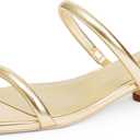 Modatope Square Open Toe Heeled Sandals Women Two Strap Chunky Heel Sandals for Women Low Block Heel Sandal Dressy (Gold), 9.5