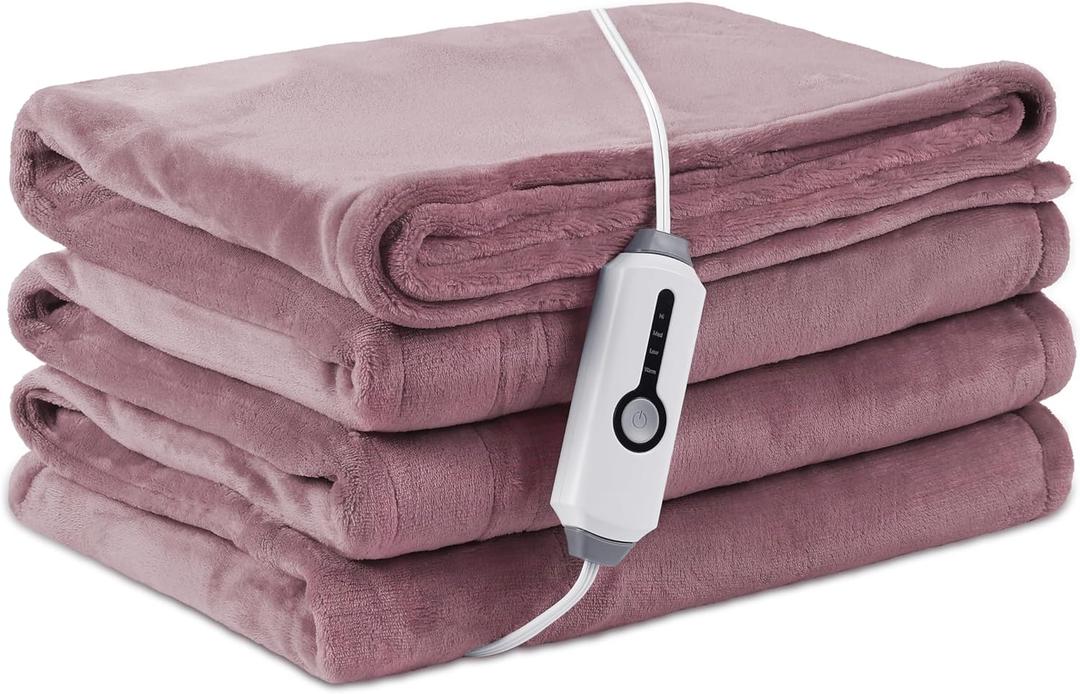 LaffyLo Electric Heated Blanket Twin Size 62"84", Breathable & Luxurious Flannel,Soft Warm Gift with Over-Heat Protection, 4 Heating Levels & 10 H Auto Shut Off, Machine Washable, Purple