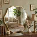 Irregular Hexagon Wall Mirror with Wavy Edge, Modern Decorative Mirror for Bathroom, Bedroom, Living Room, Frameless Vanity Mirror, Gold, 32"L x 28"W
