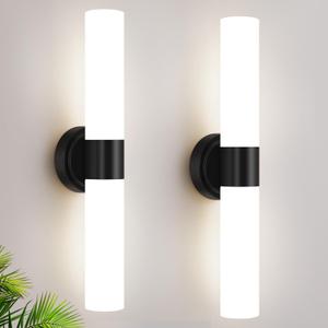 Meybiok Wall Sconces Set of Two, Modern Bathroom Sconces Wall Lighting with Milky White Glass, Matte Black Sconces Wall Decor Set of 2 for Bathroom Mirror Bedroom Living Room Hallway