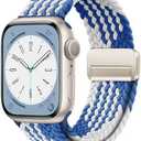 OMECKY Magnetic Braided Solo Loop Band Compatible with Apple Watch Series 10 42mm 46mm 9 8 7 6 5 4 40mm 41mm 44mm 45mm 49mm for Women Men, Stretchy Nylon Elastic Sport Strap for iWatch SE/Ultra 1/2