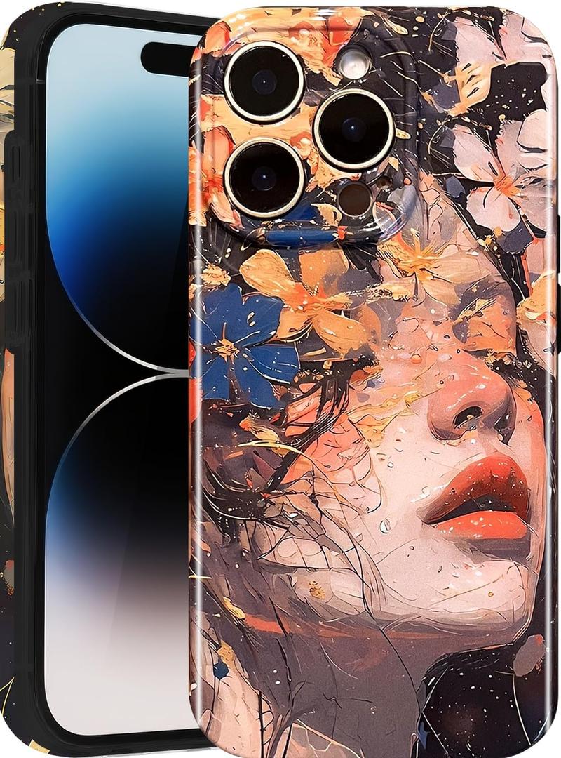 Compatible with iPhone 16 Pro Max Case Cute,with Full Camera Protective Soft Slim Oil Painting Aesthetic Phone Cover Anti-Yellowing Shockproof Cover for Women Girl
