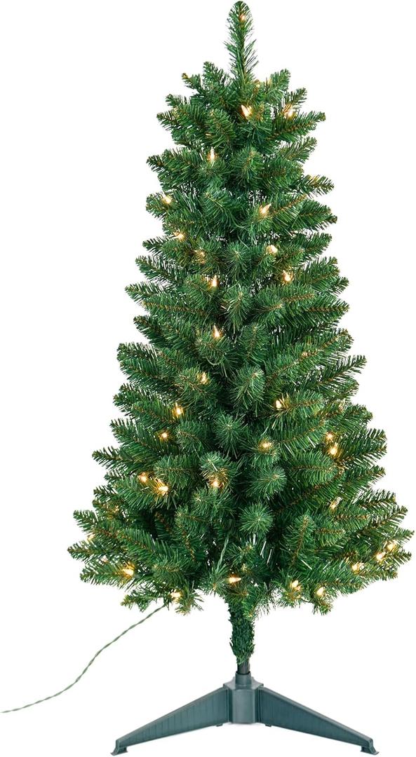 Pre-Lit Artificial Christmas Tree 4Ft, Plug in Desktop Xmas Tree with 70 Lights 210 Branch Tips Mini Christmas Tree Decoration Indoor Outdoor (Green)