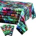 Tiamon Colorful Brick Tablecloth 54 x 108 Inches Plastic Retro Hip Hop Table Cloth 80s 90s Graffiti Brick Wall Backdrop Photo Background for Hip Hop Disco Party Decorations(3 Pcs)