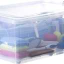 Superio Clear Storage Bin with Lid, Large Stackable Container with Lid, 60 Quart Wheeled Storage Box for Home, Garage, Storage (26.75"x18"x10.5")