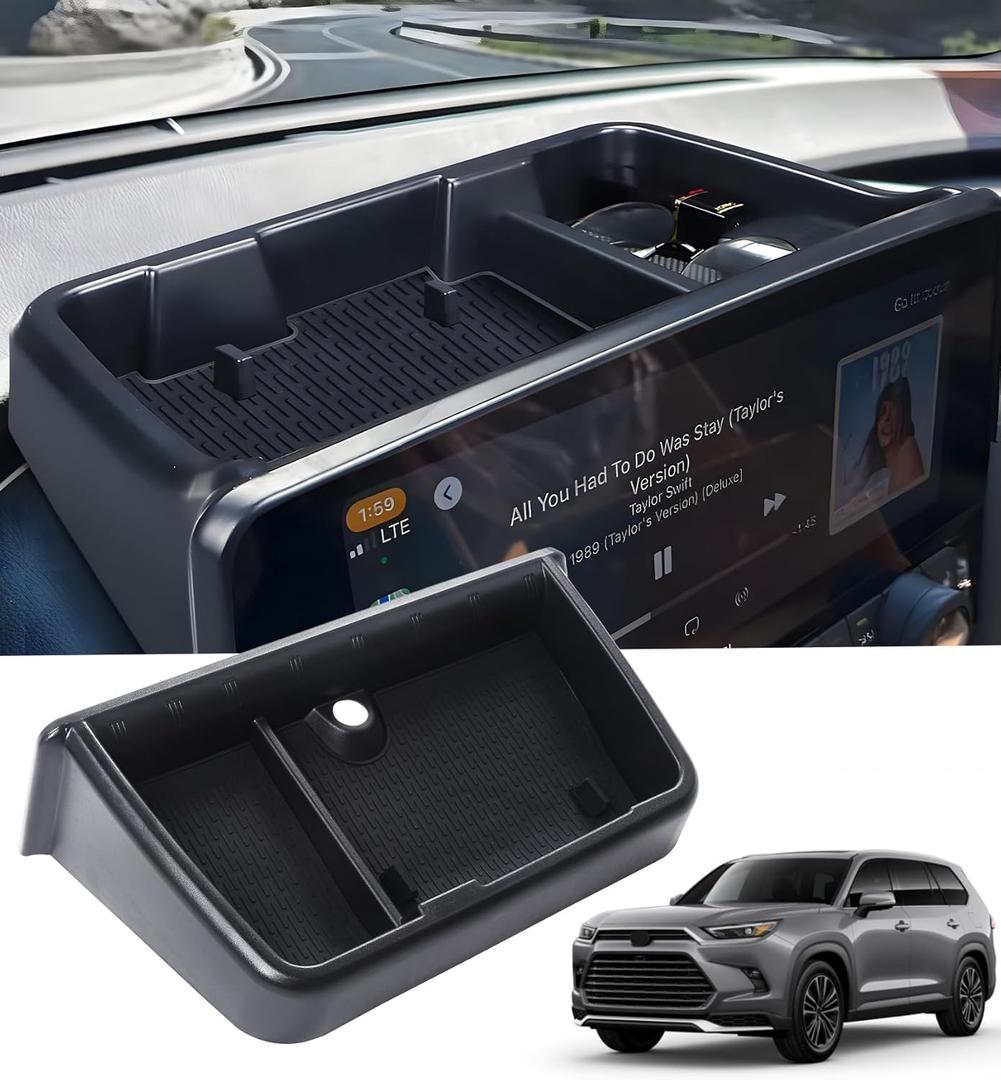 Dashboard Behind Screen Storage Box for Toyota Grand Highlander 2024 2025 2026, Interior Accessories Center Console Organizer Tray for 24 25 26 Grand Highlander, Black