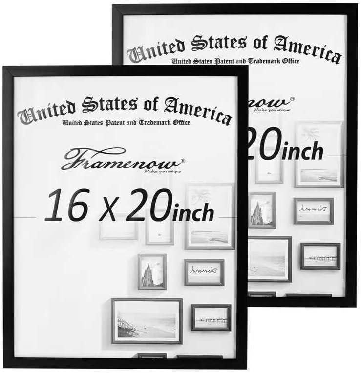 16x20 Picture Frame 2 Package Hatter-Resistant Plexiglas Display Photo Frames, Vertical & Horizontal Wall Hanging Home Decor Black