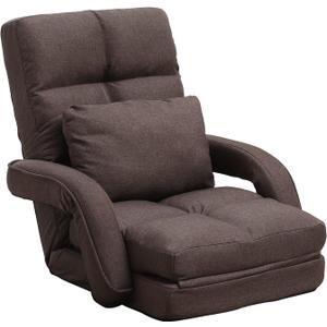 Indoor Floor Chair with Armrest and Pillow Folding Chaise Lounge Sofa 14-Position Adjustable Comfy Gaming Recliner Chair Padded Seats for Adults(Brown)