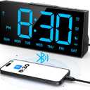 GOLOZA Wireless Sync Time Digital Alarm Clocks for Bedrooms, Digital Clock with 4 Level Brightness +Off, Dual Customizable Alarms, USB Port, Power-Off Memory, Snooze, 12/24H/DST, Bedside Clock (Sky Blue Digit)