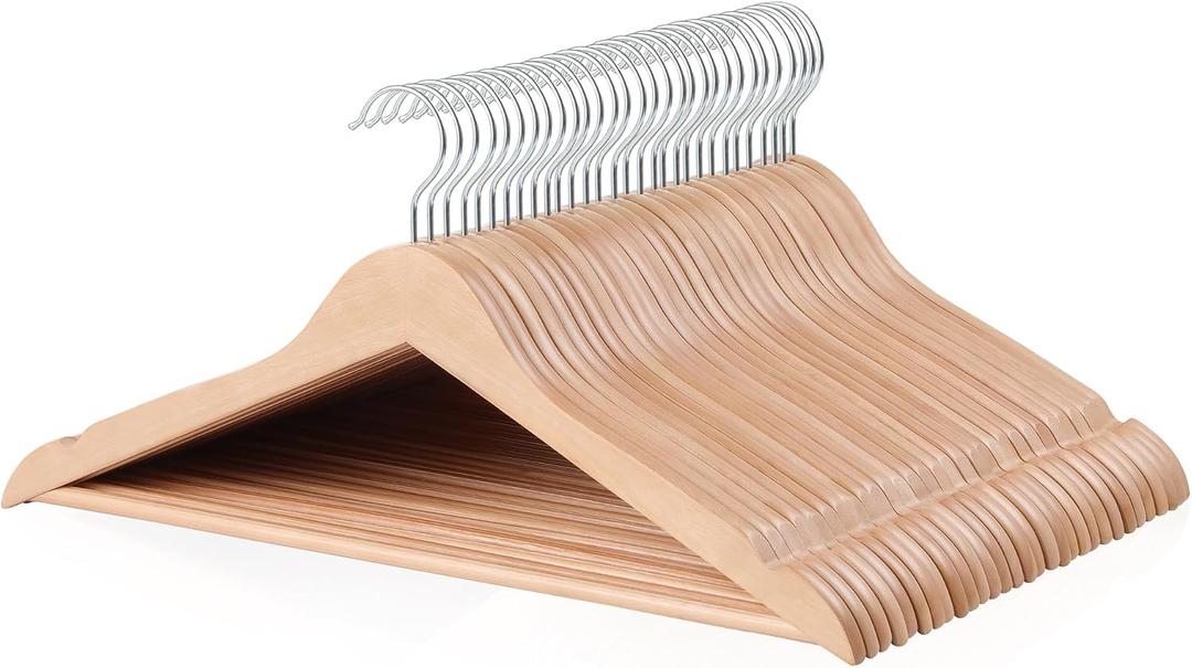 Wood Suit Clothes Hangers for Closet Organizer, Natural, 28-Pack