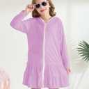 Girls Swim Cover Up Kids Long Sleeve Swimsuit Coverup Terry Beach Pool Clothes with Sunglasses, Size 8