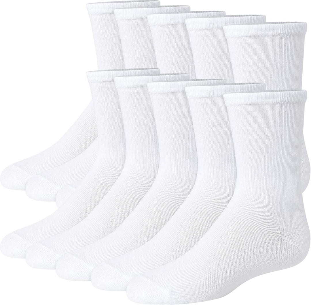 Hanes Girls' Uniform Crew Socks, Plain White Crew Socks, Knit Crew Socks for Girls, 10-pairs (Large)