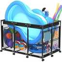 SHAPON Pool Storage Bin XX-Large, Nylon Mesh Pool Float Storage Organizer for Noodles, Goggles, Floats & Balls, Outdoor Pool Toy Storage with Rolling Cart for Swimming Equipments, Black 