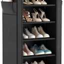 Shoe Rack with Cover Narrow Shoe Organizer with 4 Side Pockets 10 Tier Tall Shoe Storage Holds 18-22 Pairs Shoes and Boots Shoe Rack for Closet Entryway Garage, Black, 