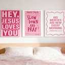 LWYANYT999 3Pcs Pink Christian Canvas Wall Art Light Pink Y2K College Dorm Room Painting Girls Dorm Room Jesus Aesthetic Wall Decor Preppy Teen Girls Apartment Bedroom Pictures Prints(16x24 inches)