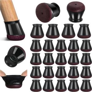 PISAO 24 Pcs Chair Leg Floor Protectors, Black Silicone Chair Leg Protectors Caps Covers for Hardwood Floors, Furniture Pads Sliders with Wrapped Felt Bottom Medium (Fit:0.76"-1.18")