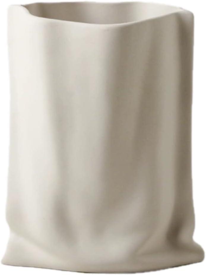 Creative fold Paper Bag Ceramic vase Handmade Ceramic vase Living Room Bedroom Model Room Flower Arrangement Ornaments Jewelry (White)