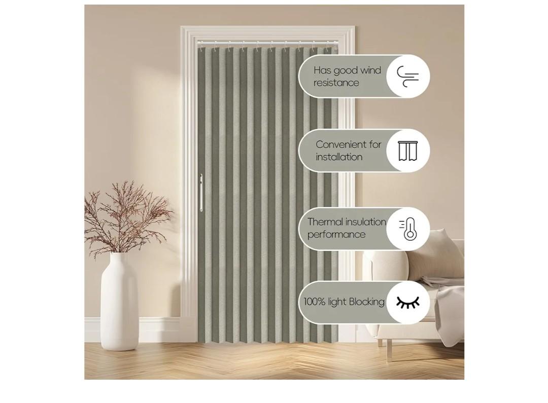 AJAZZ 100% Blackout Accordion Door Magnetic Door Curtain Folding Closet Doors Curtain Invisible Applicable Bedroom Room Living Room Doorway （Grey 42" W x 78" L 1 Panel