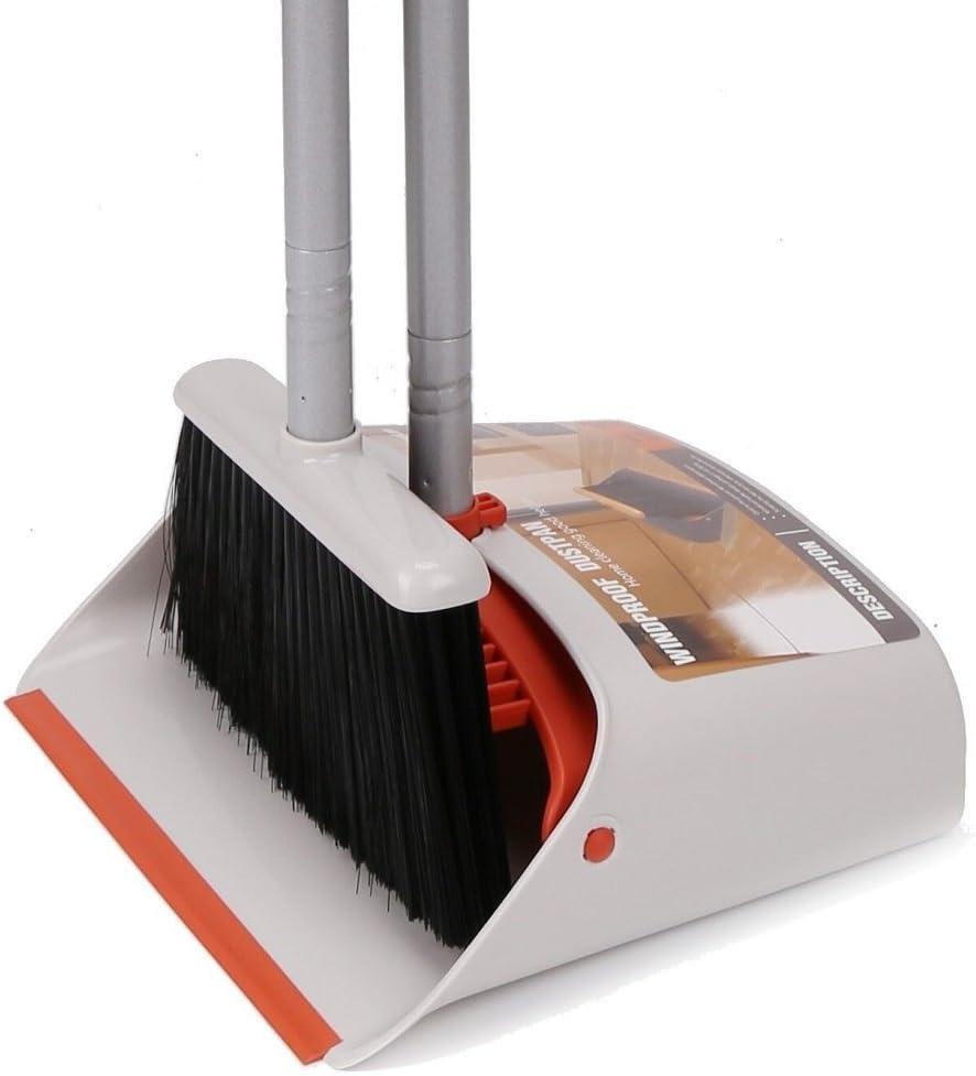 Broom with Dustpan Combo Set,Dust Pan with Long Handle for Kitchen Room Office Lobby Floor Use Upright Standing Dustpan Indoor Broom Set