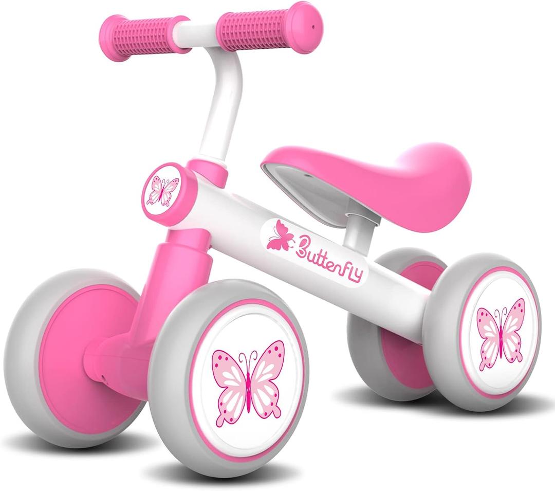 Baby Balance Bike 1 Year Old, Toddler Bike for One Year Old Girl Birthday Gift, 1-3 Years Toddler First Bike with No Pedal & Silence Wheels, Ride on Toy Gifts for 1 Year Old Girl (Pink Butterfly)