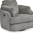 Signature Design by Ashley Tie-Breaker Swivel Glider Recliner, 2 Bolster Pillows, Hidden Storage, Fabric Upholstery, 41.38" W x 40.25" D x 39.75" H, Light Gray