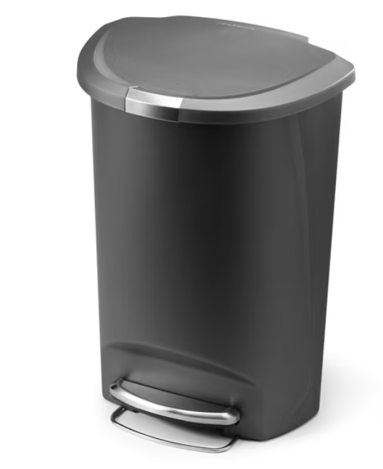 simplehuman Kitchen Trash Can, 13 Gallon Plastic Step Garbage Bin with Secure Slide Lock, Soft Close Lid, Gray