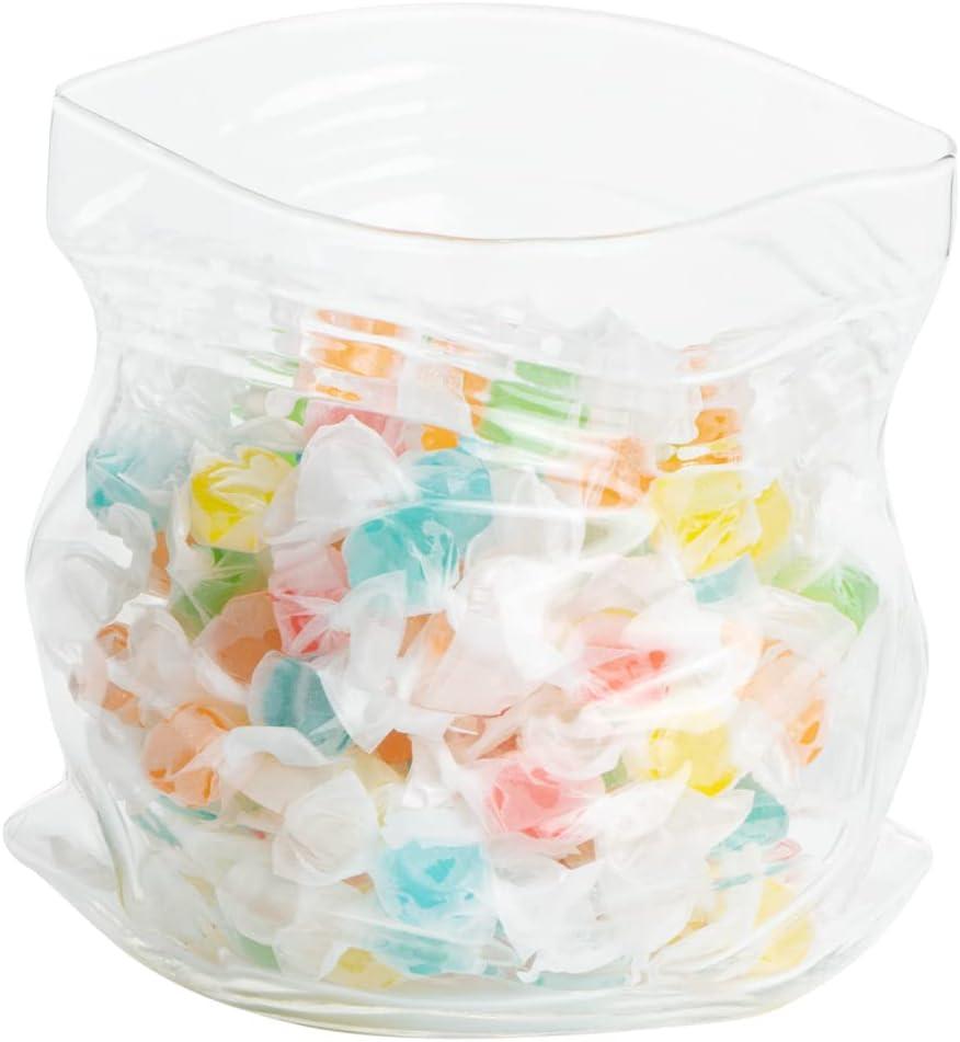 Restaurantware-22 Ounce Unzipped Bag Bowl, 1 Small Glass Bag - Realistic Crinkled Edges, Serve Candy, Popcorn, or Nuts, Clear Glass Bag Bowl, Dishwashable, Flat Base