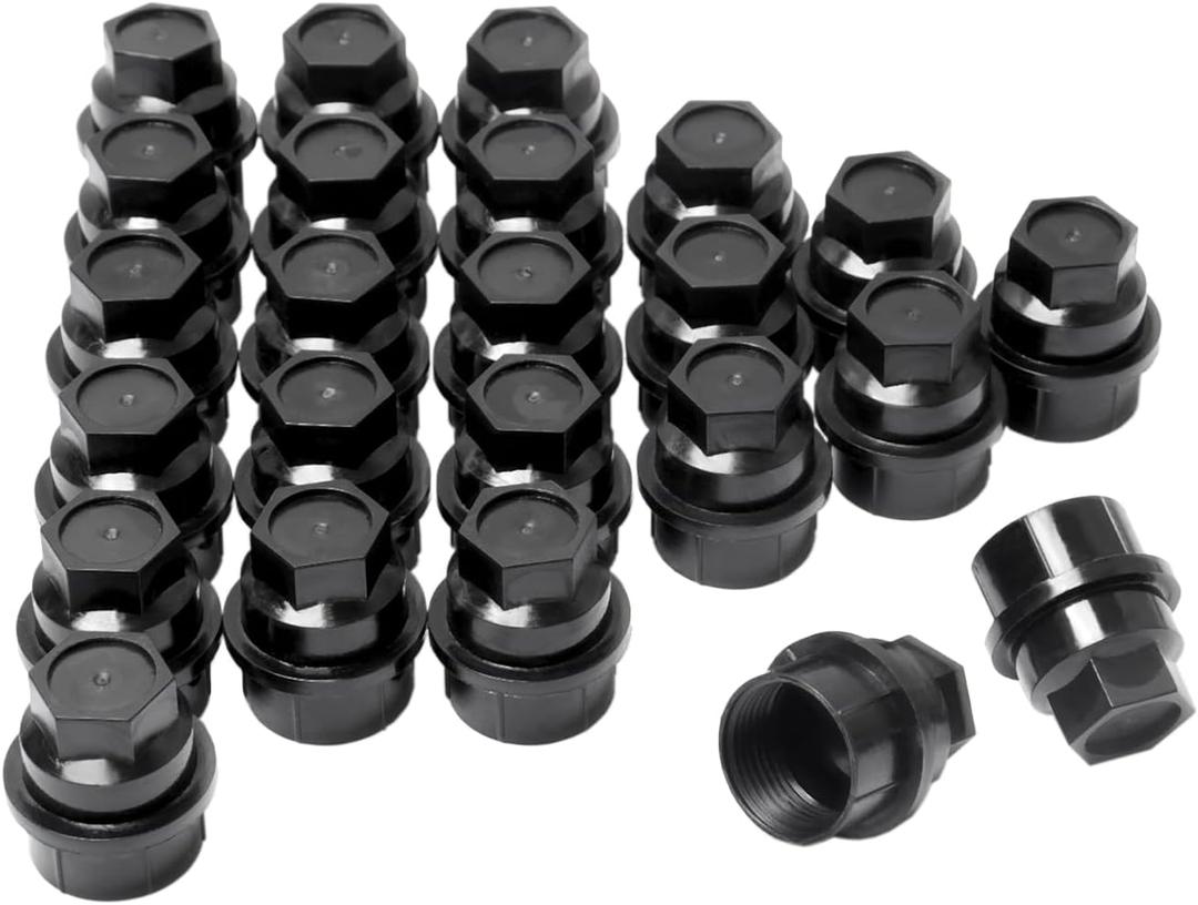Set of 24, 15646250 Wheel Lug Nut Cap Black Plastic Covers Thread M27X2.0 for Sliverado Sierra 1500 Yukon Avalanche Suburban Express 1500 C1500 K1500 Escalade Traverse Yukon Dual Thread Lug Nuts