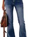 Koinshha Womens High Waisted Jeans Boyfriend Stretch Flare Casual Bootcut Denim Pants (12, Dark Blue (Button Fly))
