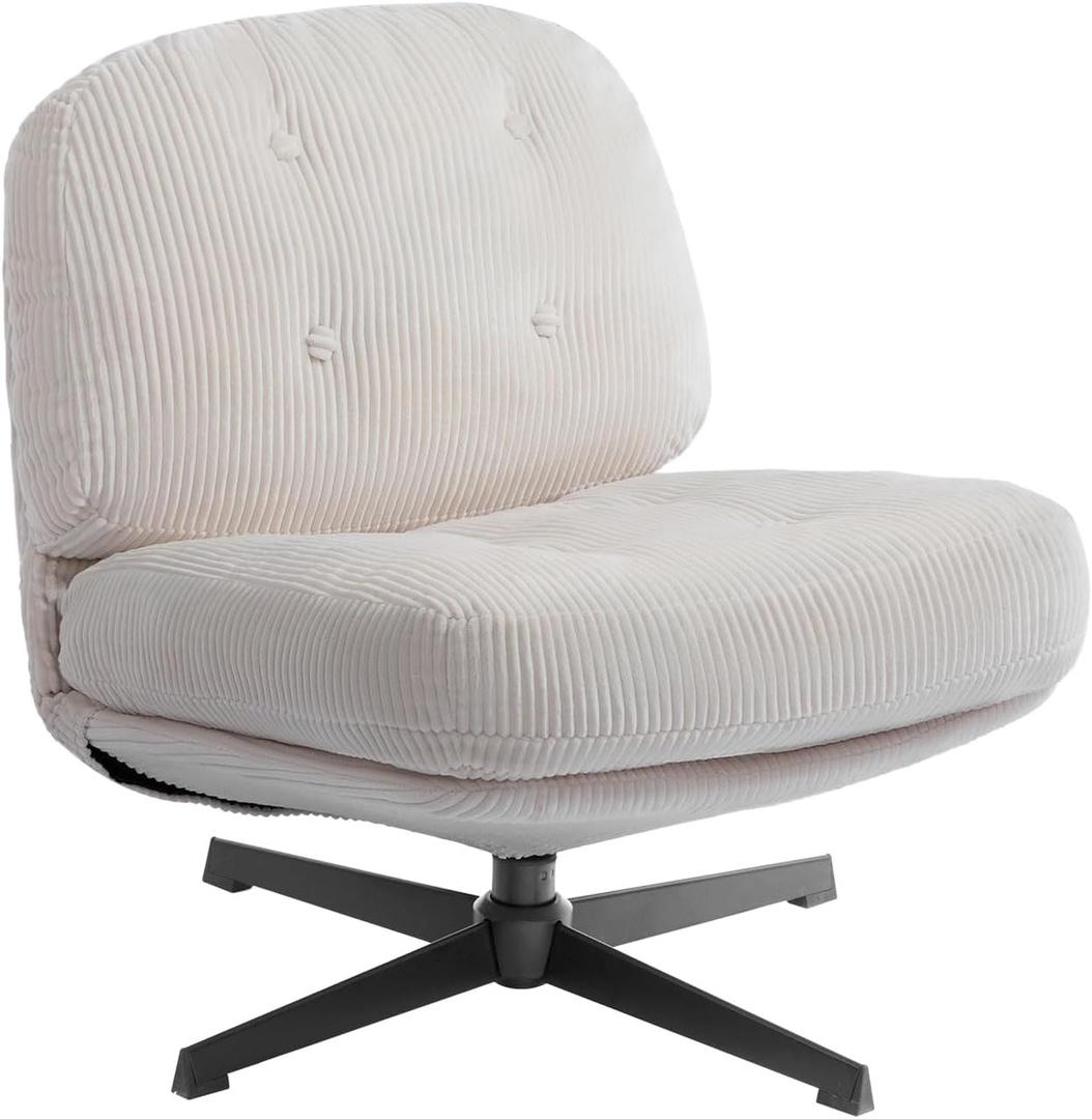 HollyHOME Modern 360Swivel Accent Chair, Upholstered Comfy Reading Chair, Fabric Lazy Chair with Soft Cushion, Metal Frame Lounge Sofa Chair for Living Room, Bedroom, Balcony, Beige