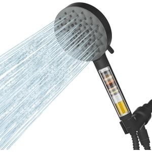 Filtered Shower Head with Handheld,High Pressure 6 Spray Mode Showerhead with Filters,Detachable Shower Head, Water Softener Filters Beads for Hard Water -Remove Chlorine (Black)