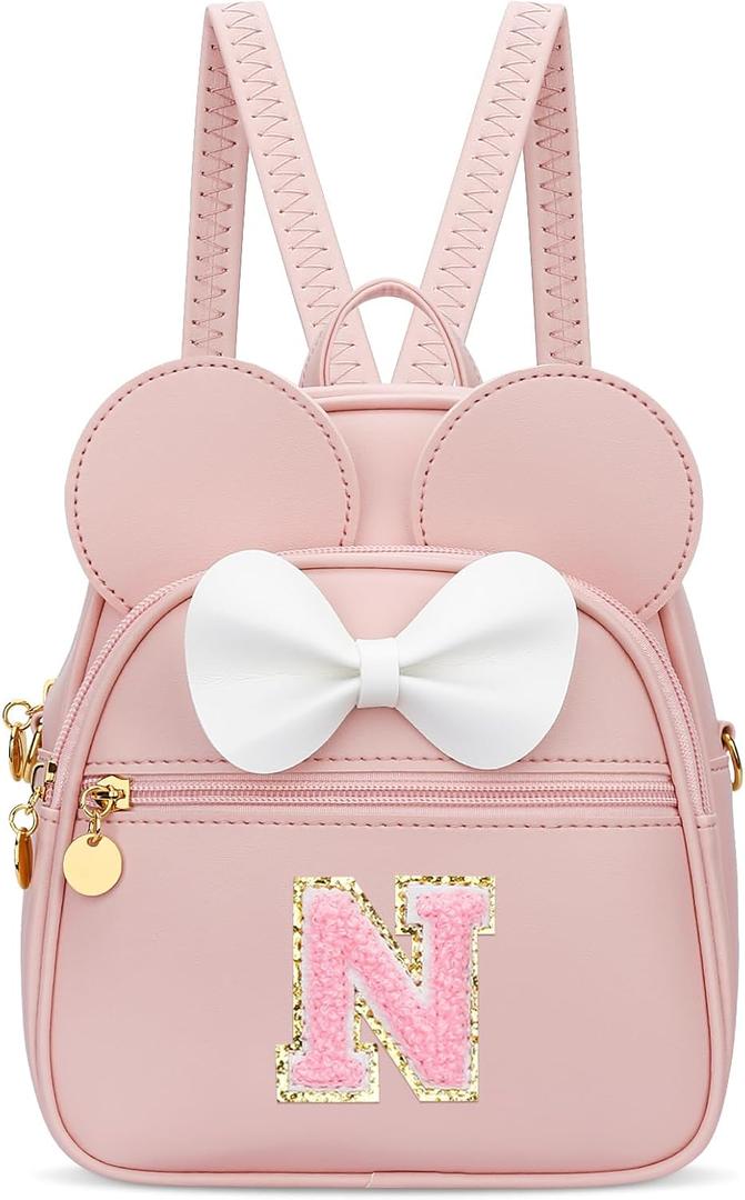 KKXIU Girls Initial Bowknot Cute Mini Backpack for Toddler, Travel Small Girl Backpacks, Personalized Trendy Stuff Gift for Little Girls and Kids(N, Pink)