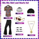 70s Disco Outfit Costume for Men, Include Shirt Bell Bottom Pants Wig Sunglasses Necklace Wig Cap, for Disco Party XXL