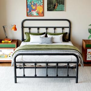 14 Inch Metal Bed Frame, Twin Size Bed Frame with Storage Space,Heavy Duty Sturdy Mattress Foundation,Easy Assembly,No Box Spring Needed, Black