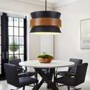 5 Light Black Chandelier 19.68" Drum Farmhouse Chandelier for Dining Room, 19.68 in diameter, 22-95.86 in height