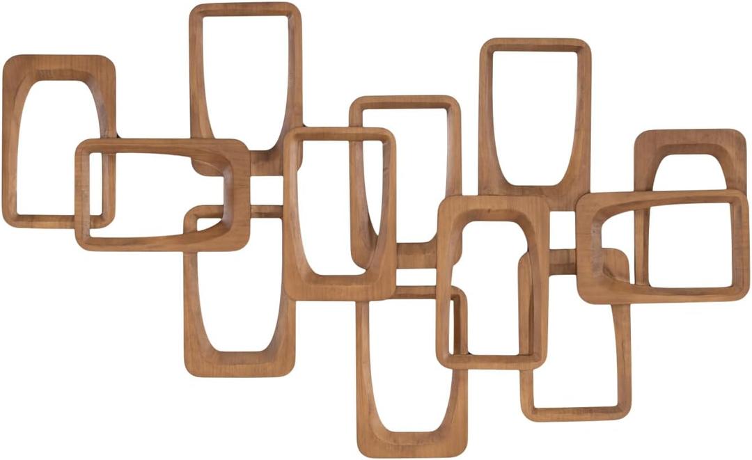 deco 79 Wood Geometric Wall Decor, Art 46" x 2" x 29", Brown, 46"L x 1.5"W