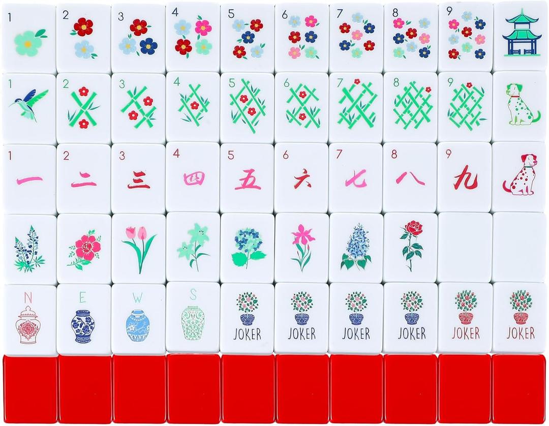 American Mahjong Sets 160 Mahjong Tiles Acrylic Engraved Mah Jong Ideal for Home & Party Games (Stylish, Red)